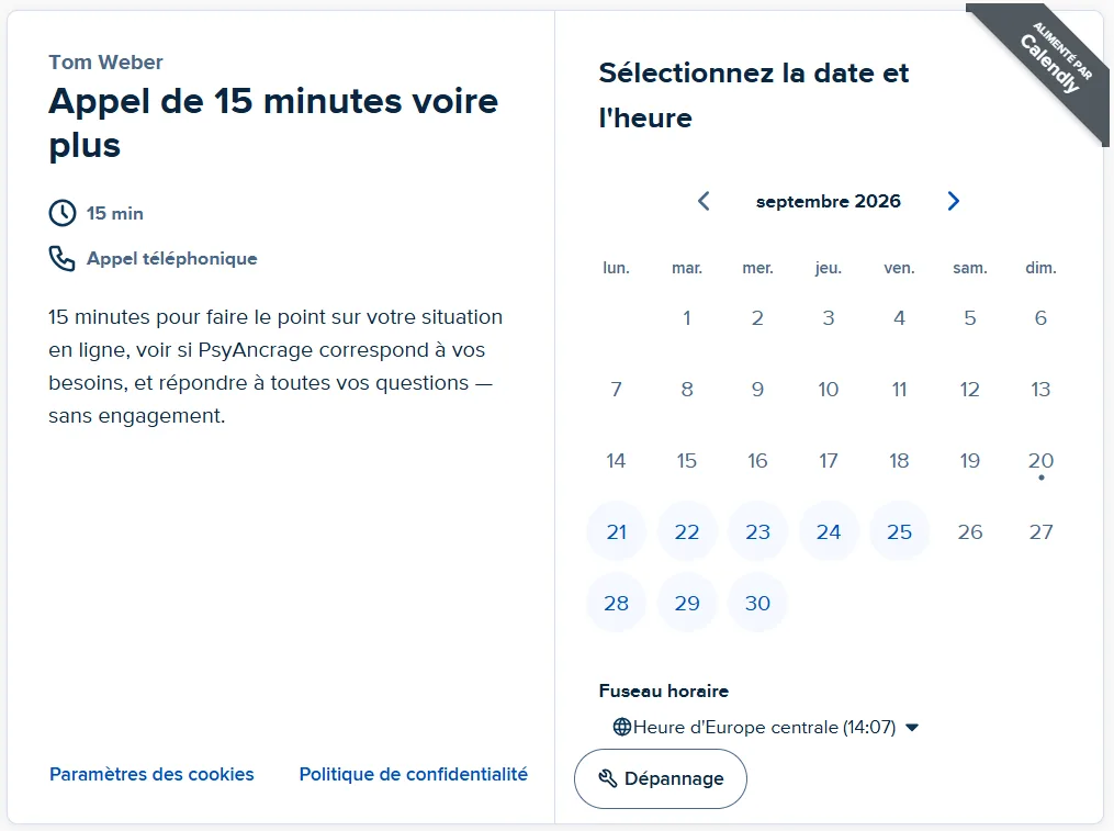 Interface de réservation d'un créneau téléphonique