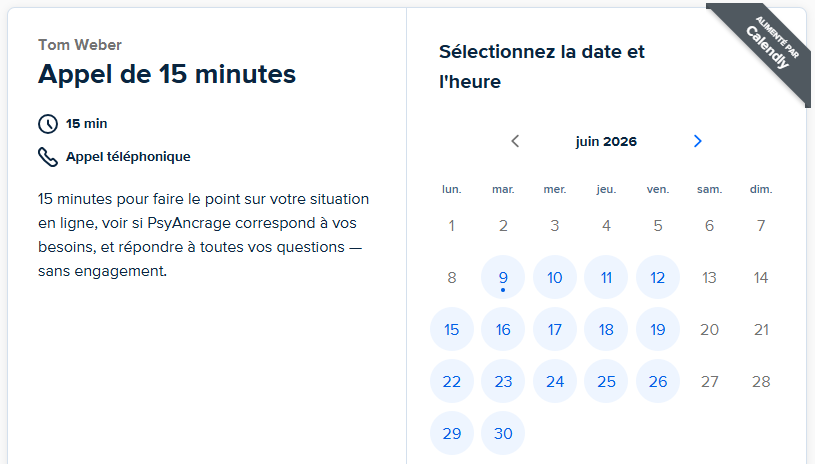 Interface de réservation d'un créneau téléphonique